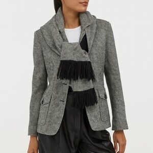 Tweed Blazer Wool Jacket w Detached Scarf Heritage Classic VTG Grey S10